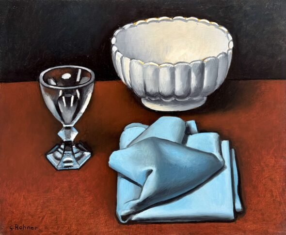 Coupe, verre et étoffe bleue